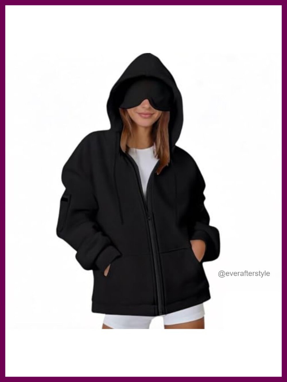 Unisex Oversized Zip Up Hoodie with Built-In Eye Mask Travel Sweatshirt